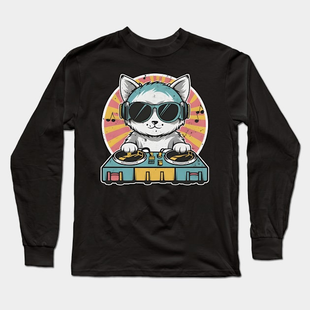 Funky Cat DJ Long Sleeve T-Shirt by SimpliPrinter